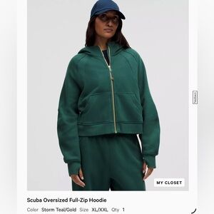 Lululemon Scuba Oversized Full-Zip Storm Teal/Gold Hoodie,XL/XXL